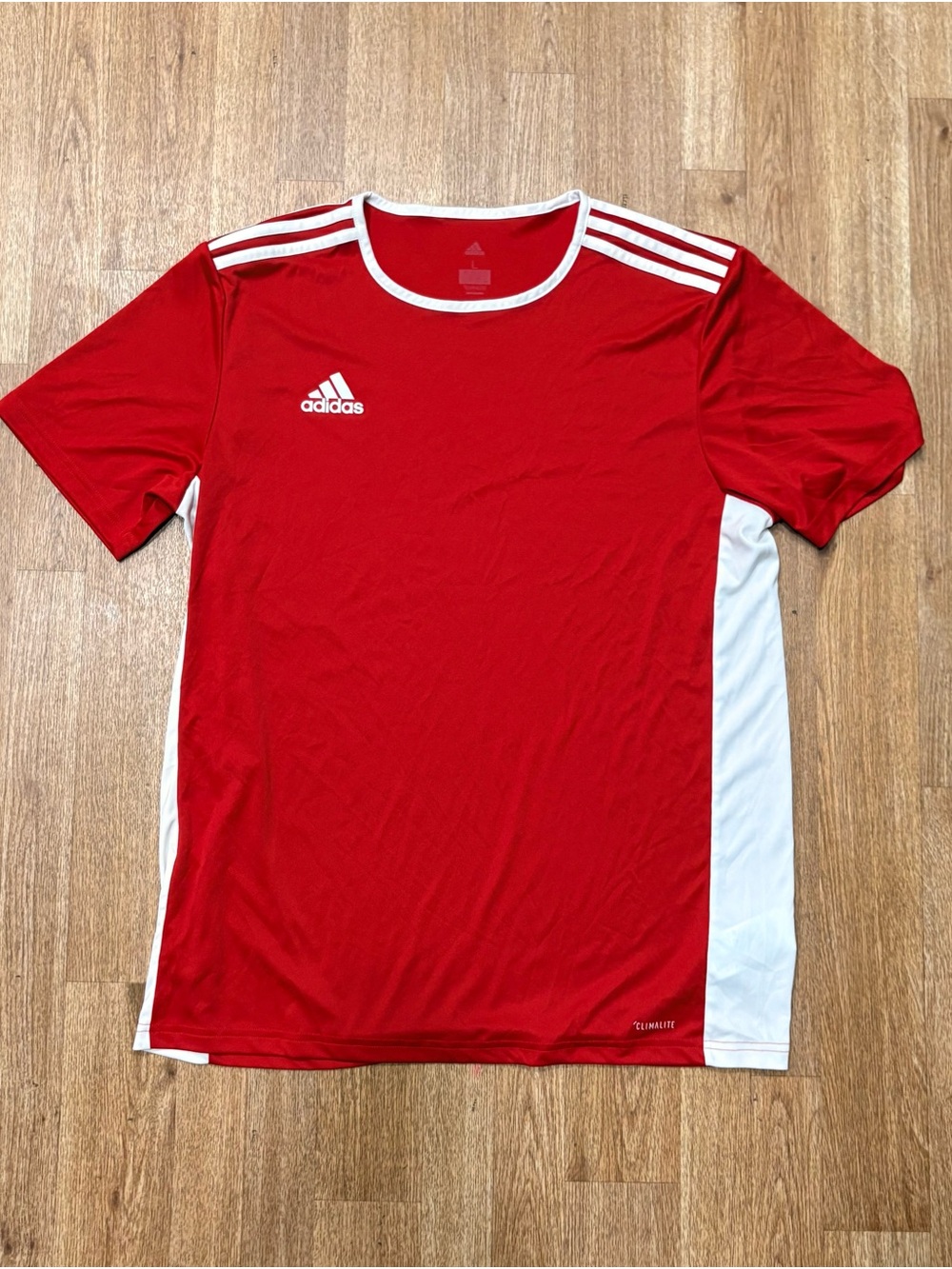 Adidas Men’s Red and White Short-Sleeve Soccer Jersey
